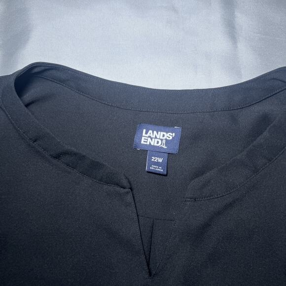 Lands End Top Womens 22W Plus Black Long Sleeve Split Neck Blouse Career Minimal - Picture 2 of 7